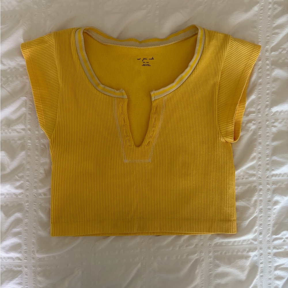 Urban Outfitters Out From Under Yellow Ribbed Crop Top with Contrast Trim